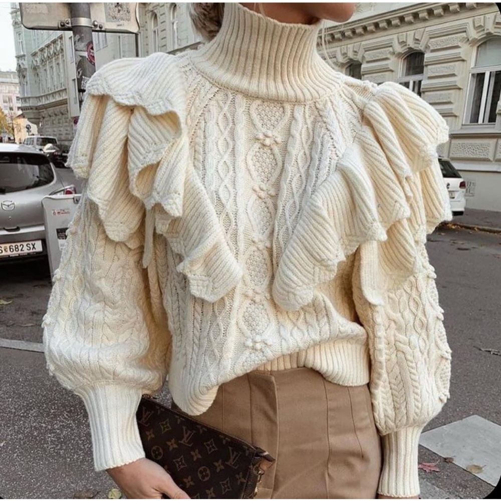 Romantic Ruffled Cable Knit Sweater